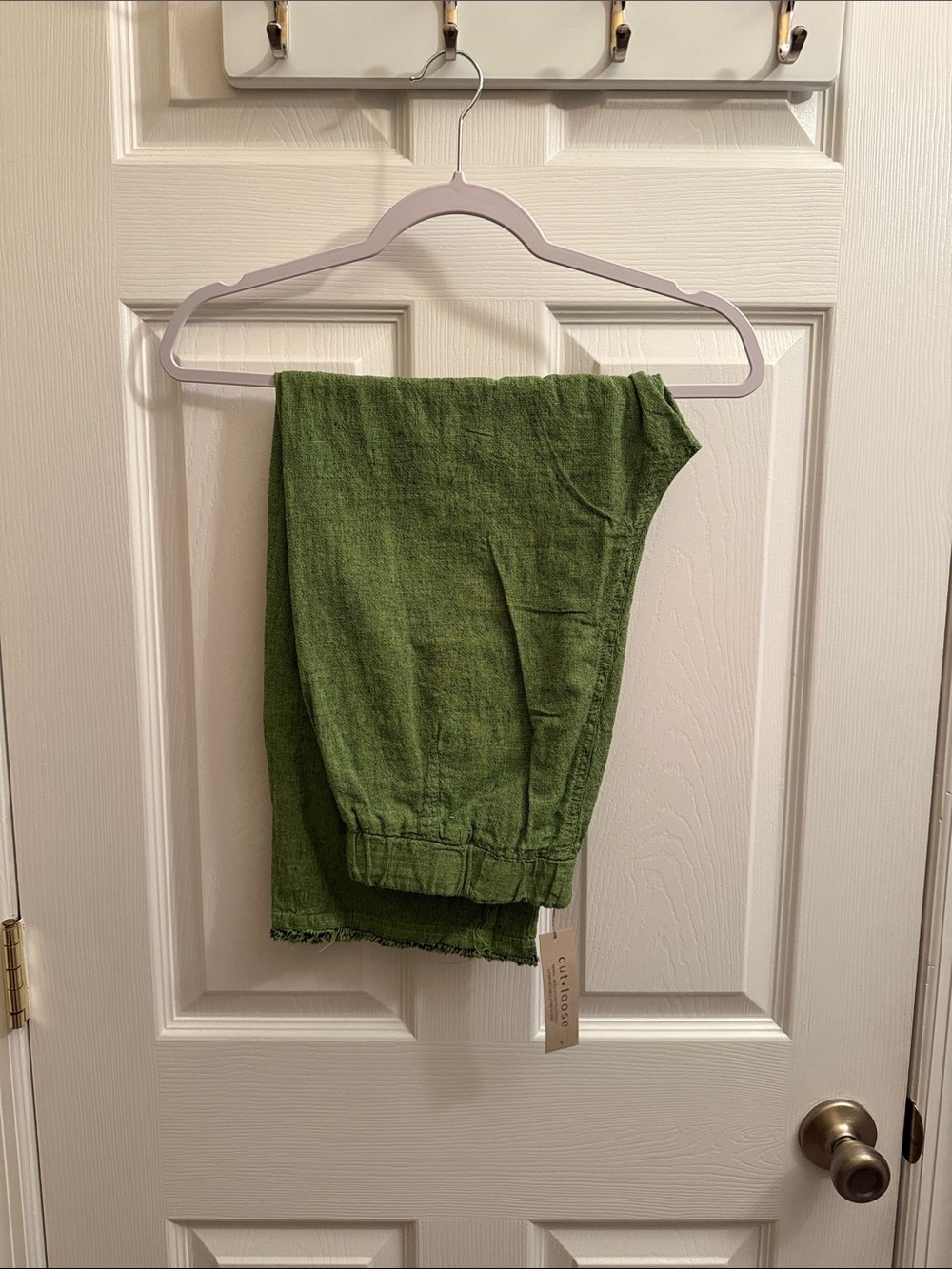 cut loose Olive Green Elastic-Waist linen pants - Picture 2 of 12